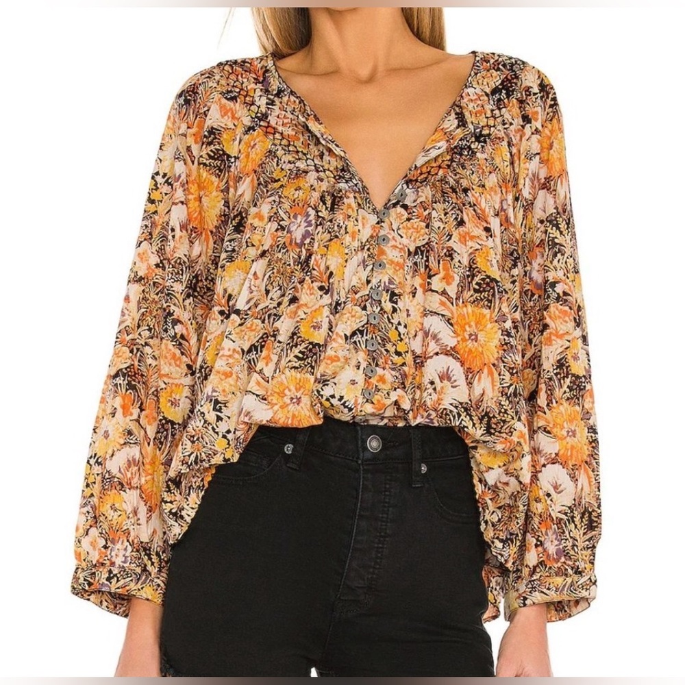 NWOT Free People/We The Free Cool Meadow Floral Peasant Boho Oversized Top, S